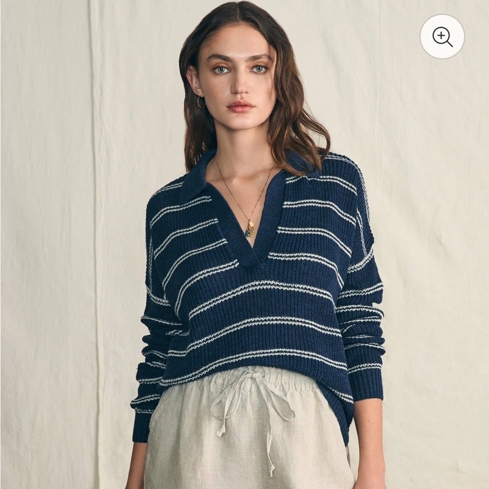 Faherty Miramar Linen Polo Sweater - Navy Mystic Stripe